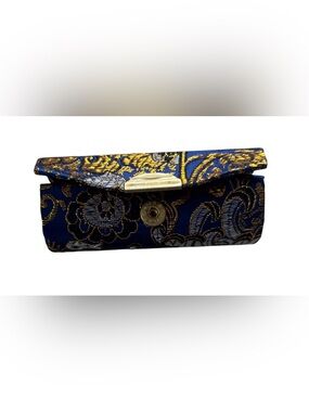 Navy Brocade LipStick Case with Gold Floral Accents